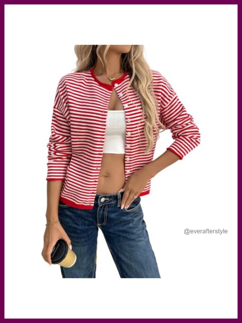 Women's Striped Long Sleeve Button Up Cardigan Soft Knit Lightweight Loose